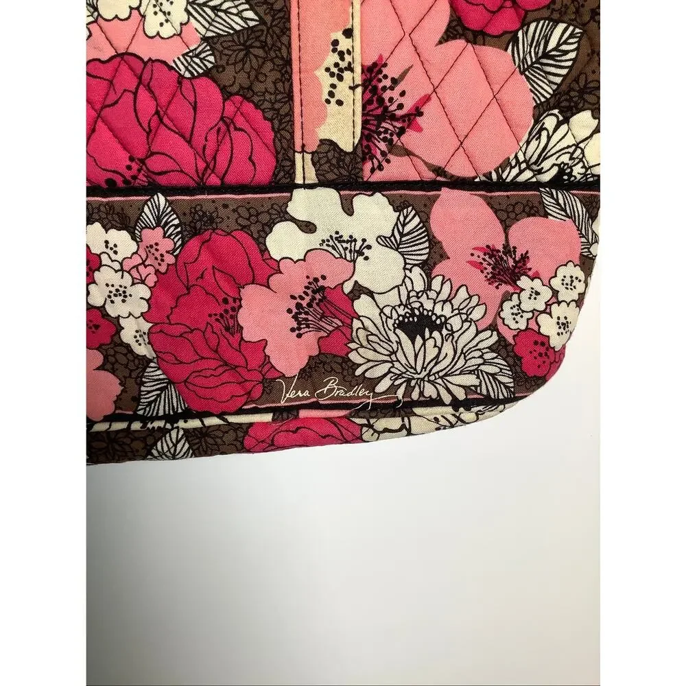 Vera Bradley Mocha Rouge Floral Quilted Cotton Tote Shoulder Bag Purse F12-10